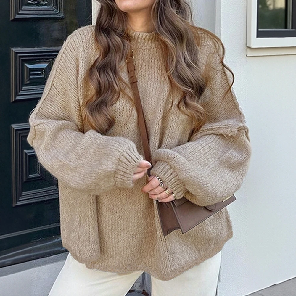 

Свитер с длинными рукавами и круглым вырезом в деловом стиле, облегающий дизайн, прямые рукава-трубы, украшение не требуется