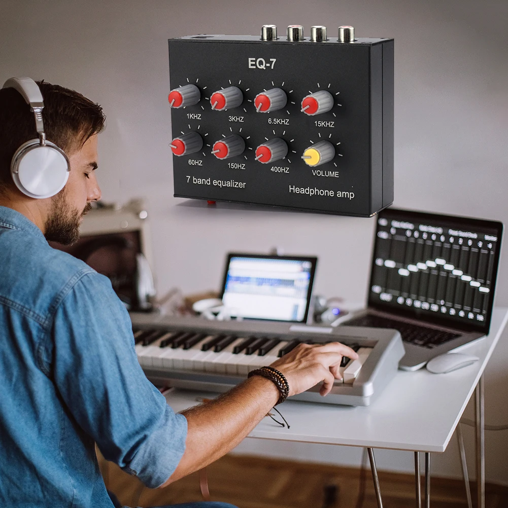 7 الفرقة معادل الصوت EQ 3.5 مللي متر جاك ثنائي القناة الصوت مكبر صوت أحادي 12dB عالية باس تعديل لعبة الهاتف المحمول وحدة التحكم