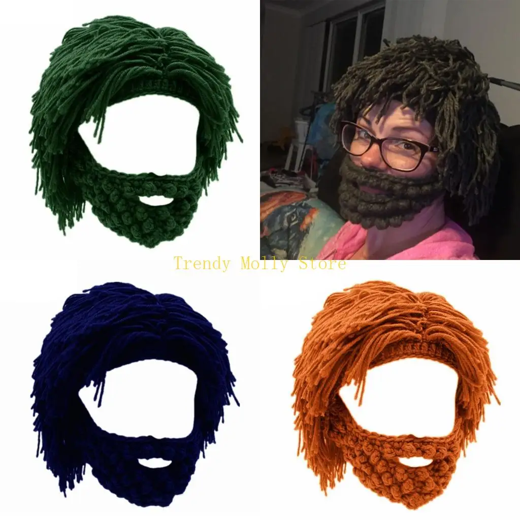 N5KB Sombrero peluca con barba aislado estilo cavernícola para fiestas esquí y uso diario
