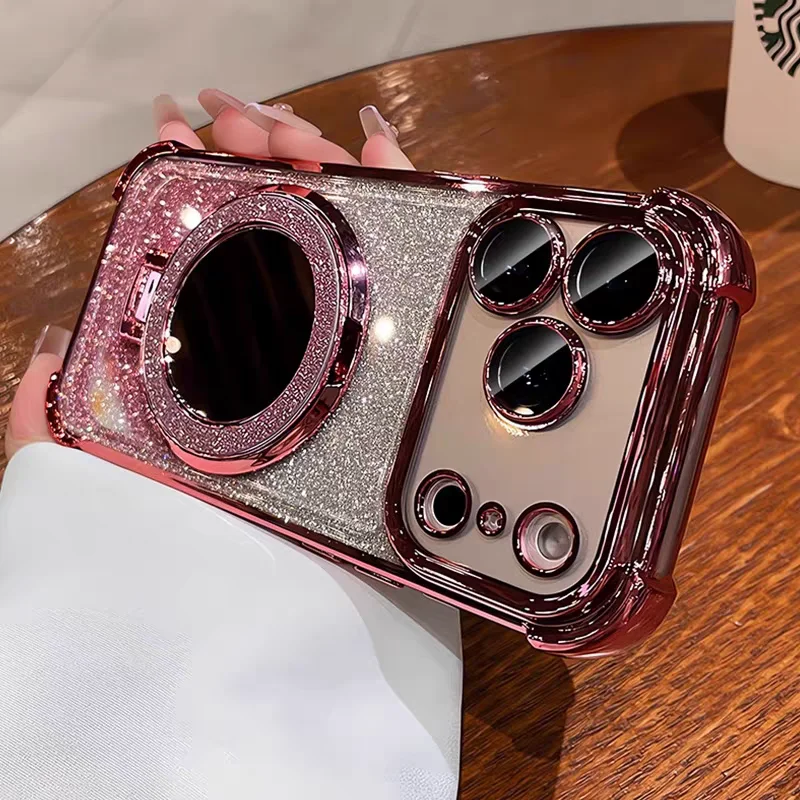 Luksusowe etui z brokatowym lustrzanym uchwytem i magnetycznym mocowaniem do OPPO A3 A5 A6 PRO A6X A79 A78 A38 A18 A17 A16 A1 A2 A3X A5X A98 A58 A54 — zdjęcie produktu 4