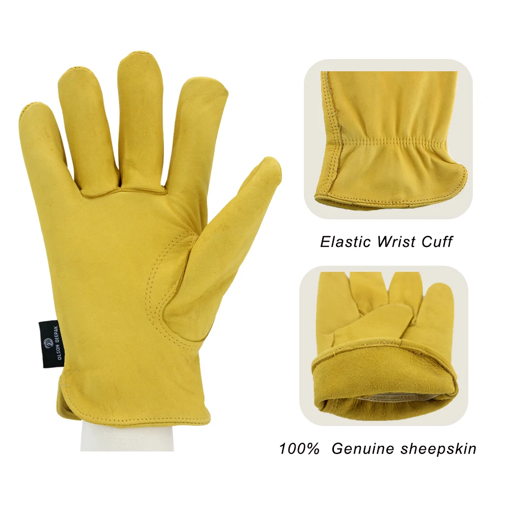 Guantes de trabajo de cuero de piel de oveja para hombres, guantes de conducción, motocicleta, jardinería, protección de seguridad, recolección de