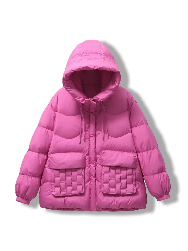 Fitaylor-abrigo de plumón de pato blanco para mujer, Parka informal holgada con capucha y cremallera, ropa de exterior, abrigo cálido grueso sólido