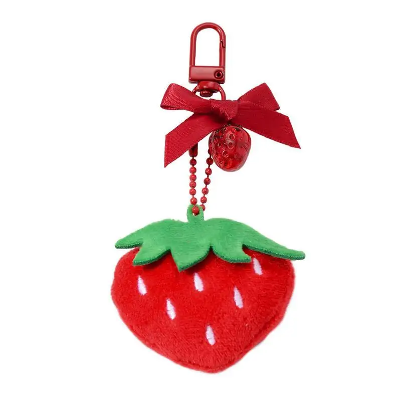 1 Stück Süßer Erdbeer-Schleifen-Plüsch-Schlüsselanhänger für Rucksack, Handykette, Tasche, DIY-Schlüsselring, Mädchen-Geschenke