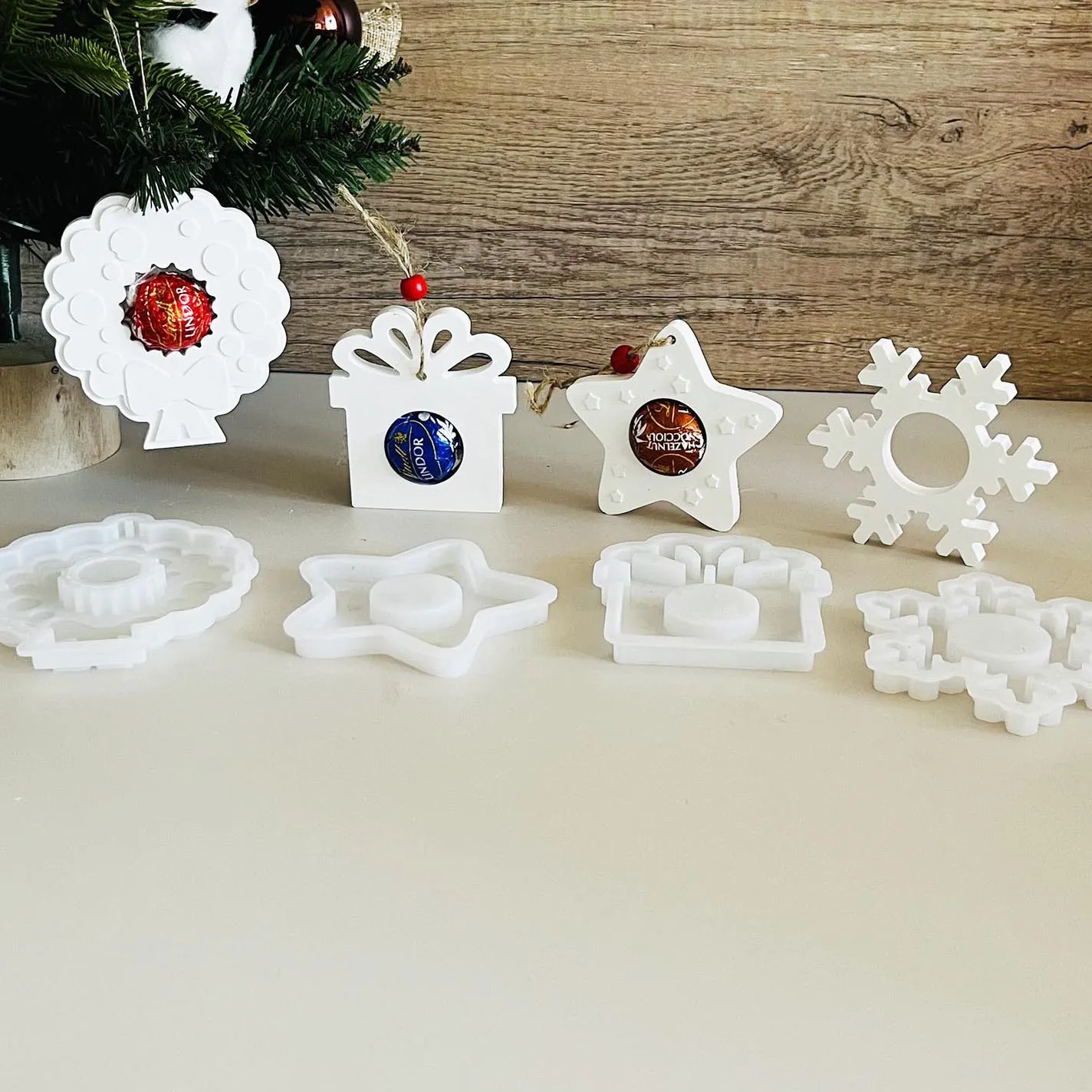 Weihnachten Serie Dekor Herstellung Form Geschenke Schneeflocke Pentagramm Kranz Schokolade Halter Anhänger Silikon Form Gips Tropf Formen