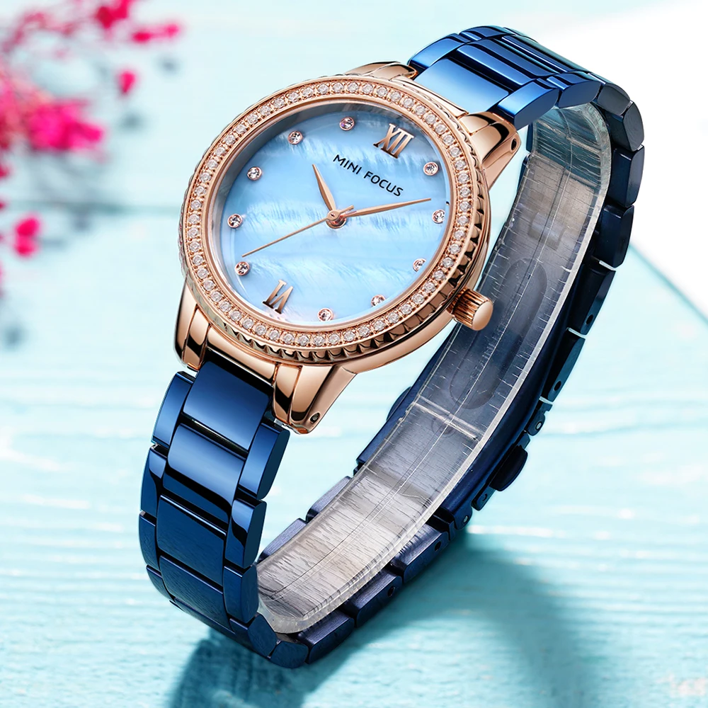 MINI FOCUS 0226L Luxury Fashion Women's Watch Steel Belt with Diamond Inlaid Waterproof Watches for Women Relogio Feminino
