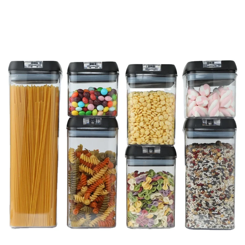 

Оптовый набор из семи пластиковых герметичных банок для хранения на кухне, квадратные, недорогие