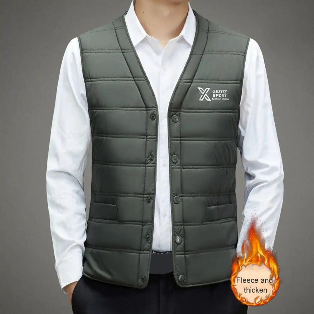 V-neck Winter Vest Men's V-neck Thermal Waistcoat With Velvet Lining Windproof Cotton Vest Jacket For Warmth Style