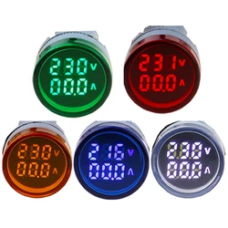 Round LED Dual Display AC Amp Volt Ampermeter Voltmeter Ammeter Digital Voltage Current Ampere Meter Indicator 60-500V 220V 100A