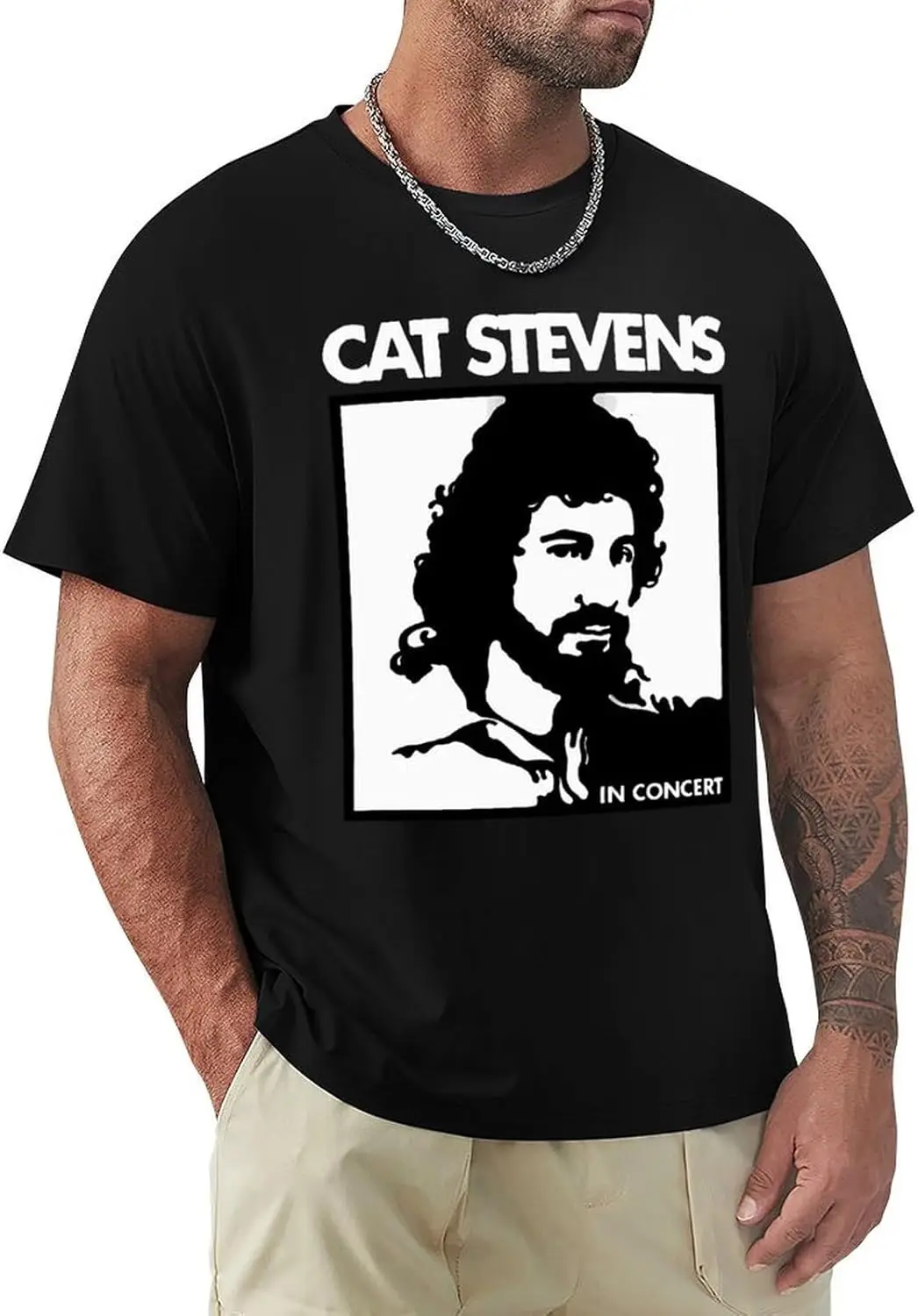 Cat Music Stevens Shirt Men's Crew Neck Tees Trend Versatile Short Sleeve Top