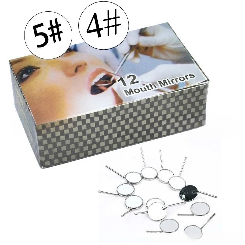 

12Pcs/box Dental Mouth Mirror Head Stainless Steel Cone Socket Intraoral Oral Mirror for Inside Mouth Accessory #4#5