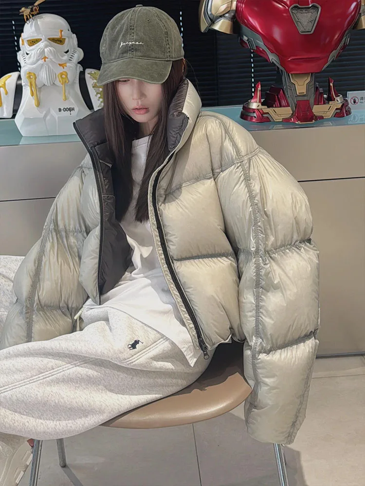 

Уникальная женская куртка-пуховик, зима 202, новое корейское пальто высокого класса с воротником-стойкой, верхняя одежда