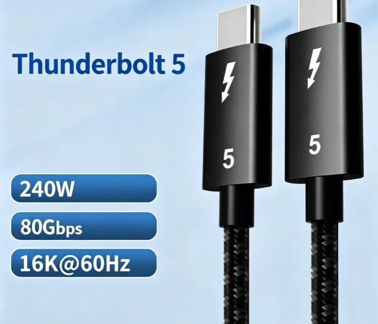 Thunderbolt 5 Cable 80Gbps Full‑Function Type‑C Cable PD 240W Fast Charging 16K Video Display Compatible with Thunderbolt 4 U