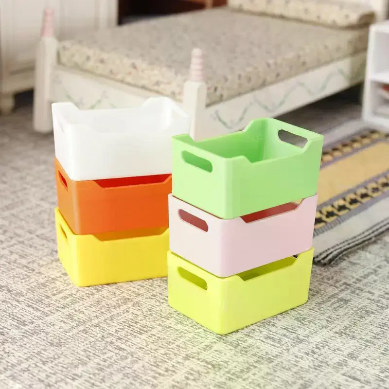 4PCS 1/12 Miniature Stackable Plastic Storage Crates Assorted Bright Colors Perfect For Dollhouse Decor DIY Crafts