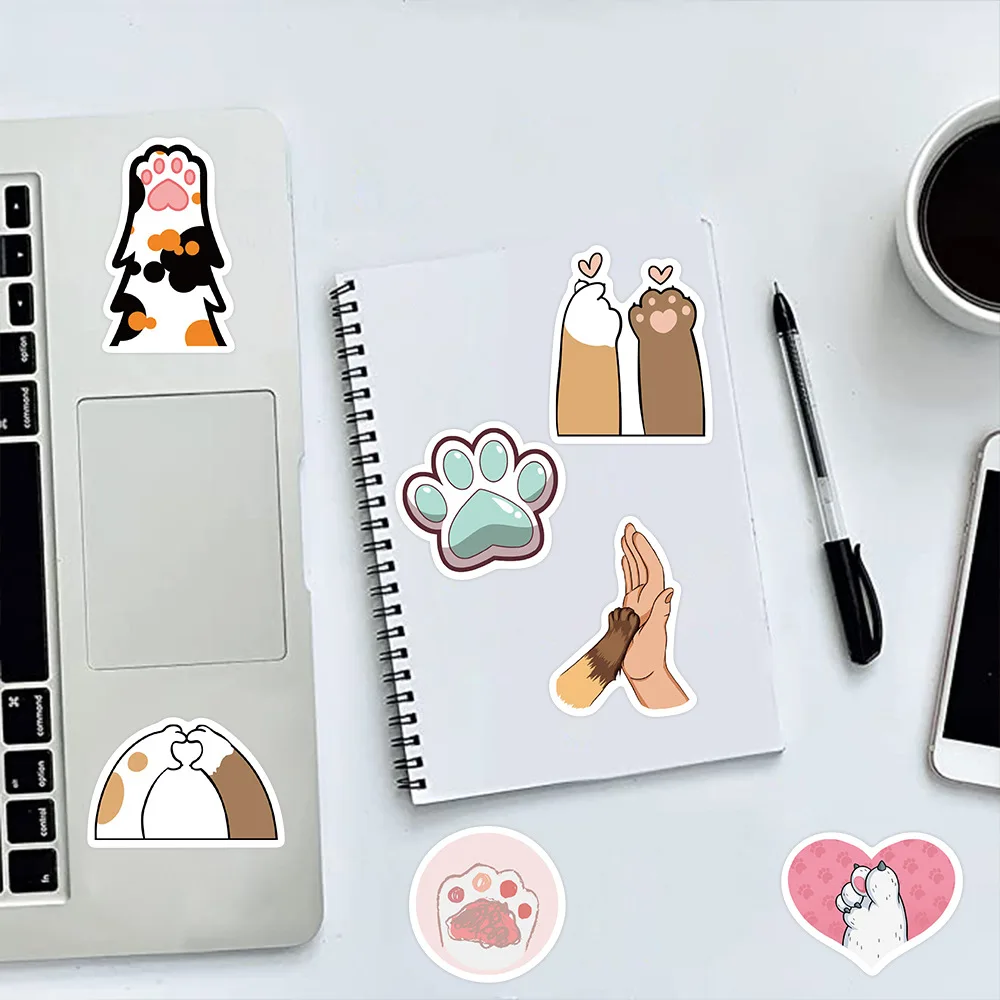 10/30/60Pcs Cute Cat\'s Paw Waterproof Graffiti Sticker Aesthetic Decorative Luggage Laptop Phone Diary Scrapbook Kids Stickers