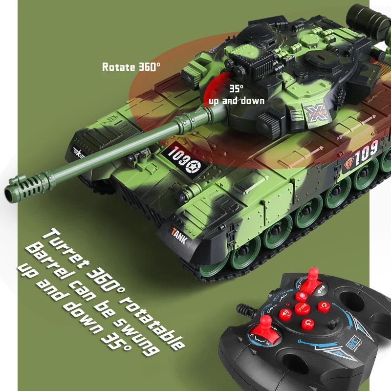 Tanque rastreador com controle remoto, 2.4g, 7ch/4ch, com luz e música, simulação multifuncional, tanques rastreados rc, modelo de brinquedos para crianças, presente