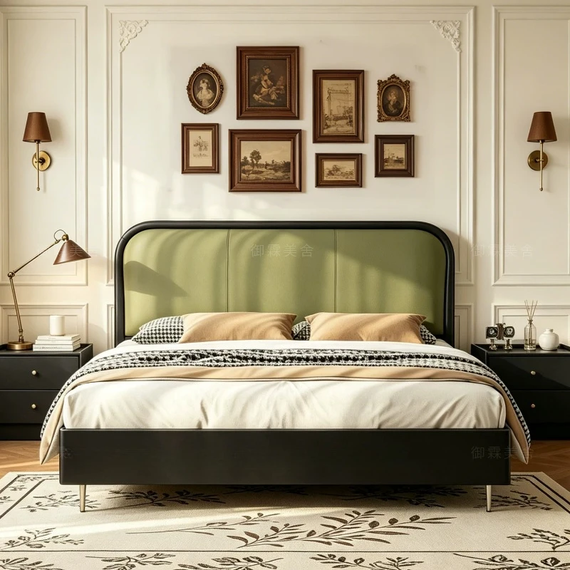 Upholstered Headboard Fancy Bed Vintage Wooden French Sleeping Bed Twin Size Luxury Muebles Para Dormitorio House Accessories