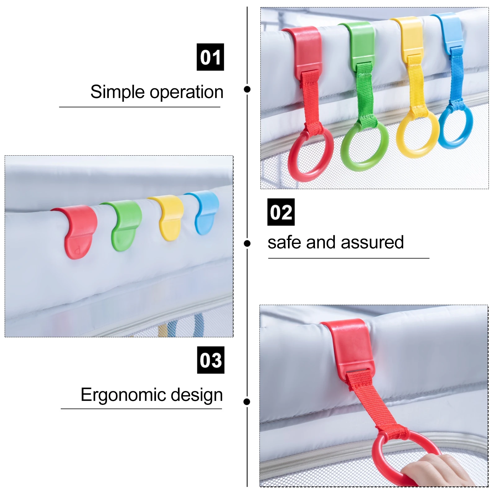 4 ชิ้นเด็กยืนดึงแหวน Travel Cot Rings up สําหรับทารกจับเนอสเซอรี่ Crib Playpen Hard พลาสติก to