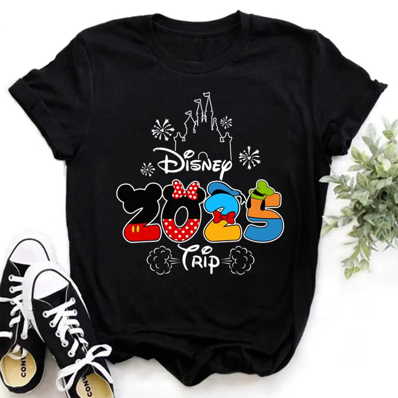 Funny Disney Trip 2025 Micky Minnie Print Women T Shirt Y2k Clothes Short Sleeve Summer Tees for Women