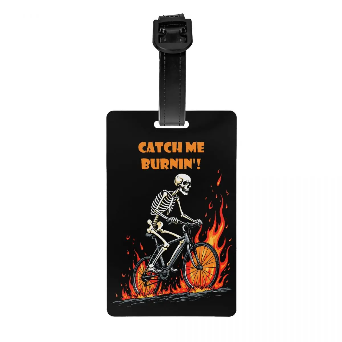 Custom Catch Me Burnin Bicycle Cyclist Skeleton Luggage Tag Suitcase Baggage Privacy Cover ID Label