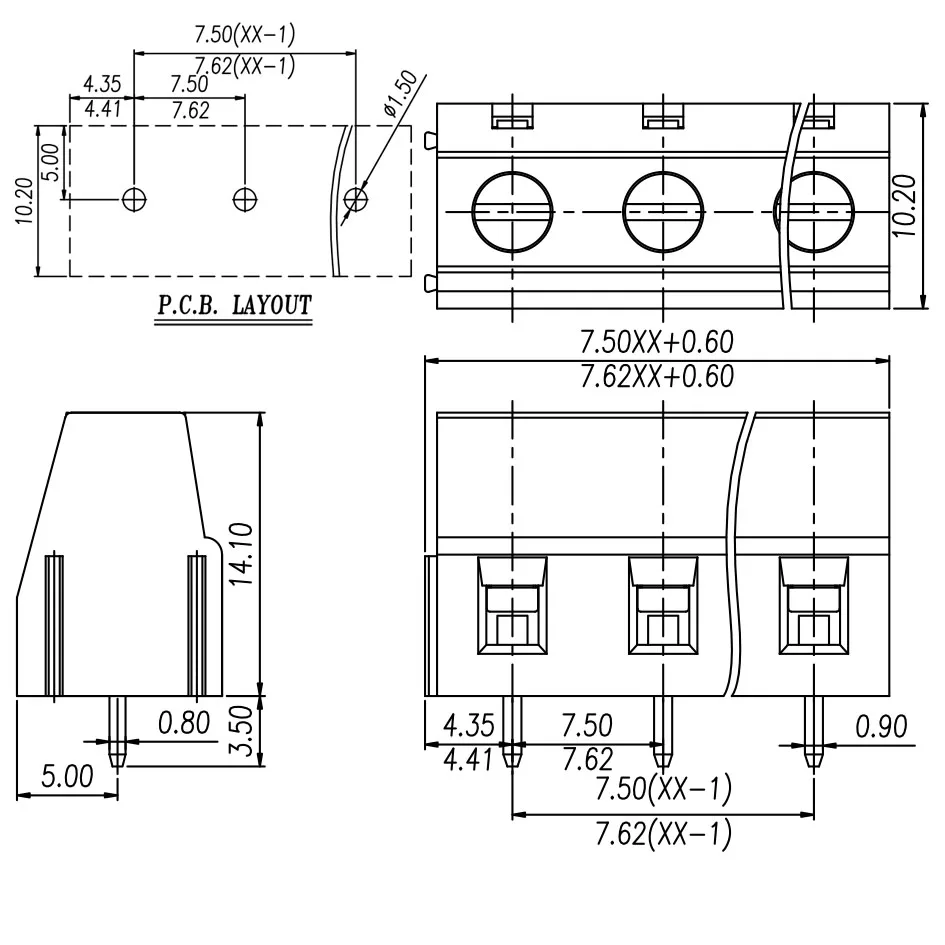 100PIN DG128 7.5 مللي متر KF128 2P 3P الزاوية اليمنى PCB كتل طرفية برغي عالمية يمكن خياطةها GMKDS1.5/-7.5 MB312