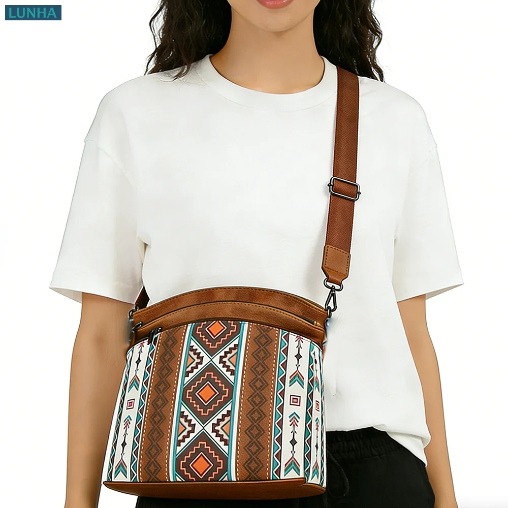 

Женская сумка через плечо с принтом в стиле бохо, регулируемые седельные сумки на плечо, легкая сумка-мессенджер из искусственной кожи для ежедневных поездок на работу и путешествий