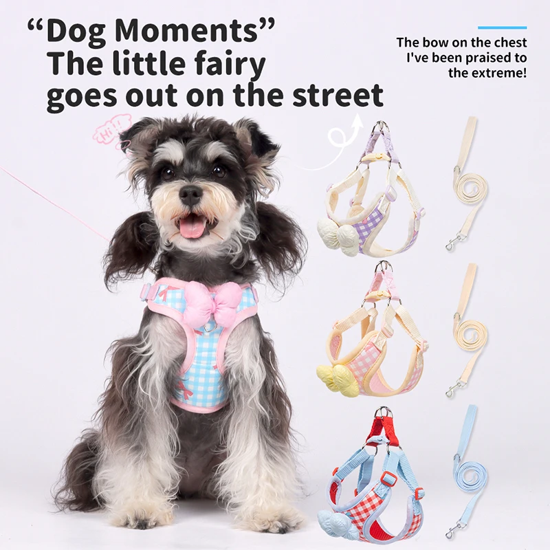 

Pet Suede Chest Harness Vest Dog Cat Strap Reflective Leash Retractable For Small Light And Convenientn
