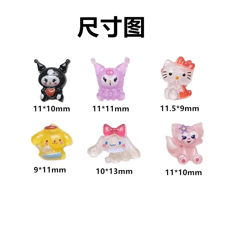 50 Uds. De dijes Kawaii de Hello Kitty para uñas, resina mixta Kawaii Kuromi/Melody/Pochacco, diamantes de imitación, manualidades para uñas DIY, decoración de manicura