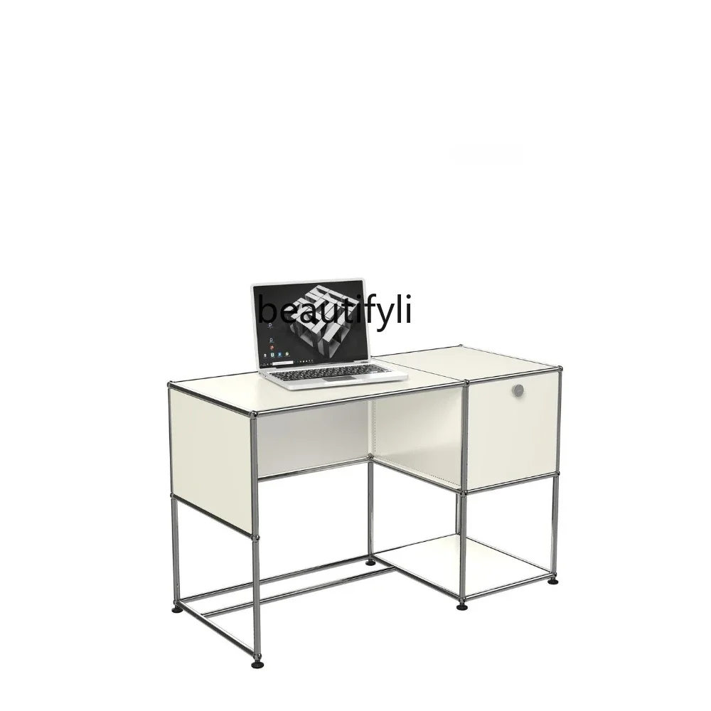 

new styleMiddle-Ancient Module Cabinet Combination Stainless Steel Computer Desk Simple Modern Light Luxury Studio Desk ss 7304