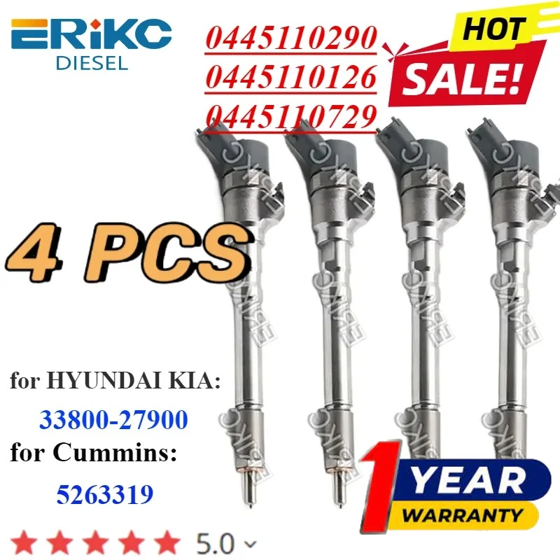 

4PC 0445110126 Diesel Fuel Injector 0445110290 Auto Engine Nozzle 0445110729 for HYUNDAI KIA 33800-27900 Cummins 5263319