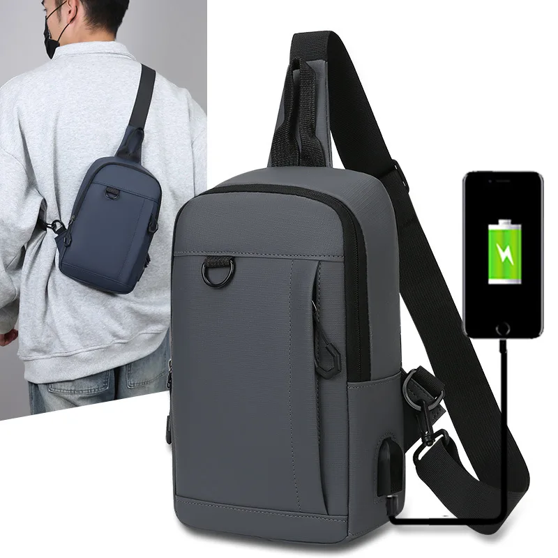

New Men's Chest Bag Large Capacity Outdoor Sports Crossbody Bag Multifunctional USB Business Travel Shoulder Bag