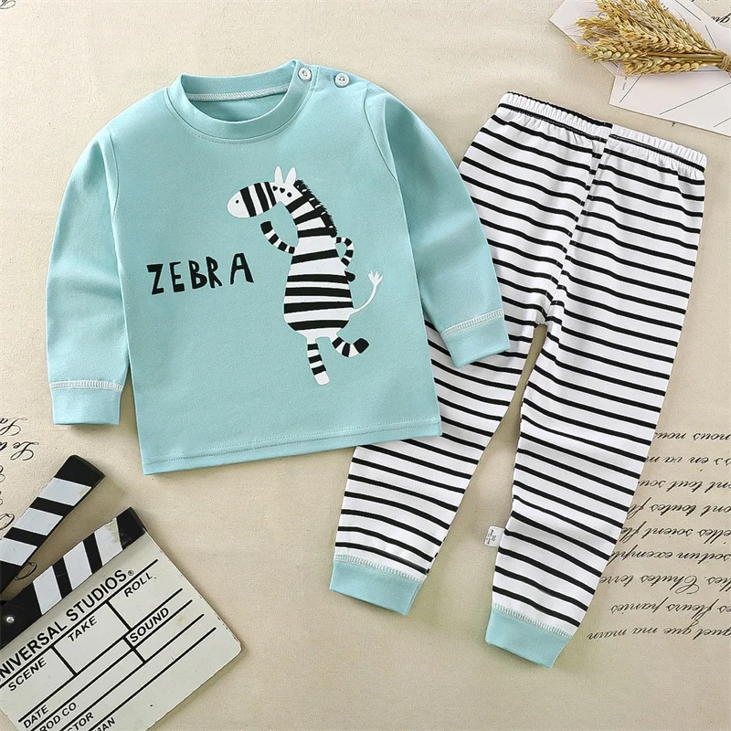 Cotton Underwear Tops+Pants 2-piece Set Kids Boys Girls Baby Pajama Suit Cartoon Print Sleepwear Spring Autumn Clothes 1-6 Year