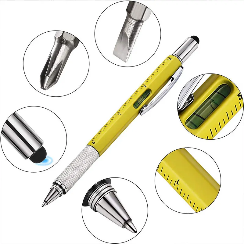 8 Colors Multifunction Ballpoint Pen Screwdriver Ruler Spirit Level Creative Stationery Gift School Students Touch Screen Stylus