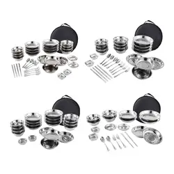 Stainless Steel Plates and Bowls Camping Set Camping Utensils Set Dishes Camping Cutlery Set for Travel BBQ Beach Backpacking