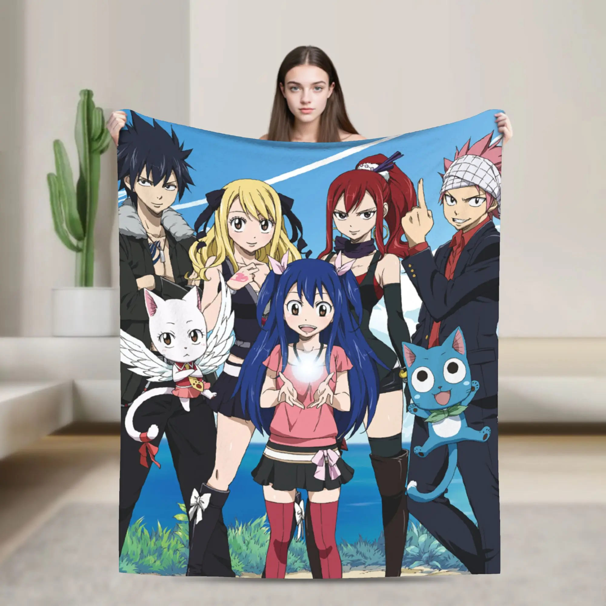 Erza Charles Natsu Wendy Blanket Cover Fairys Tails  Flannel Throw Blankets Summer Air Conditioning Lightweight Bedspreads,