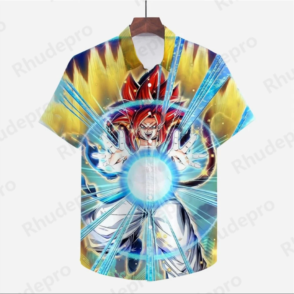 2024 Cute Men\'s Clothes Shirt Oversized Dragon Ball Z Anime Goku Summer Y2k Seaside Trip Fashion Super Saiya Vegeta Streetwear