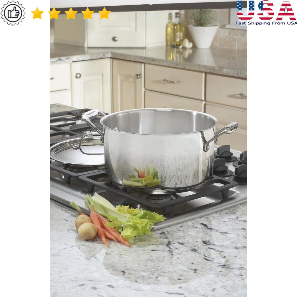 

6 Quart Stainless Steel Stockpot with Lid Induction Compatible Dishwasher Safe Cooking Pot Family Meals and Soups