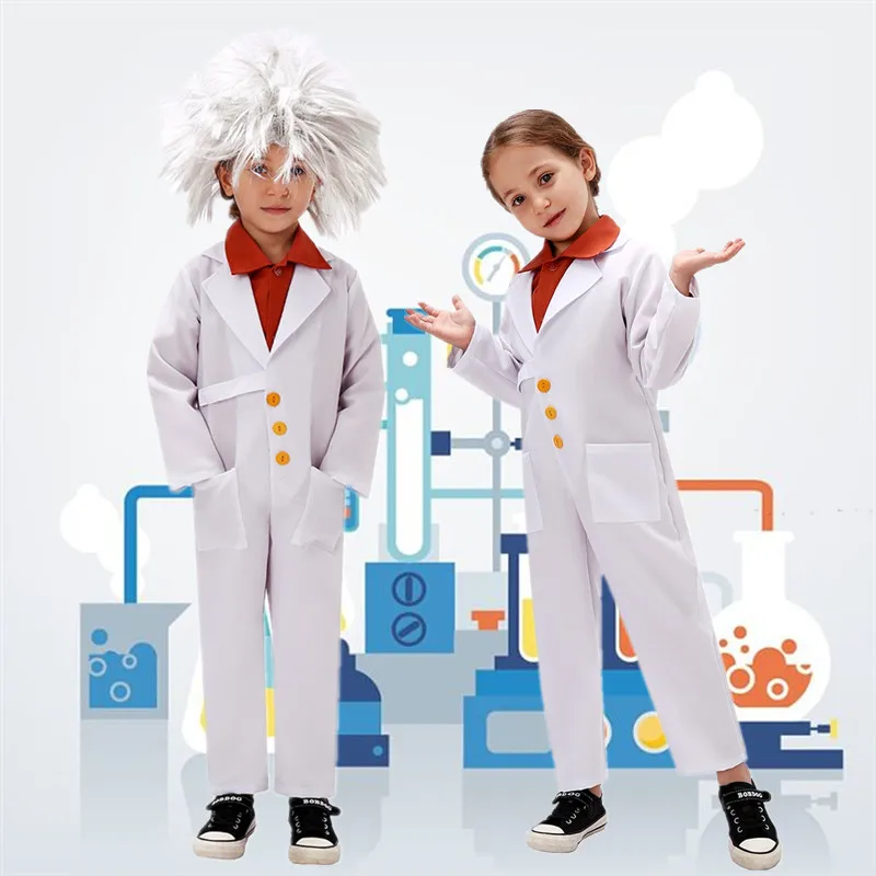 

Новый детский костюм ученого для ролевых игр, костюм физика для косплея, одежда для выступлений на сцене в школе, полиэстер