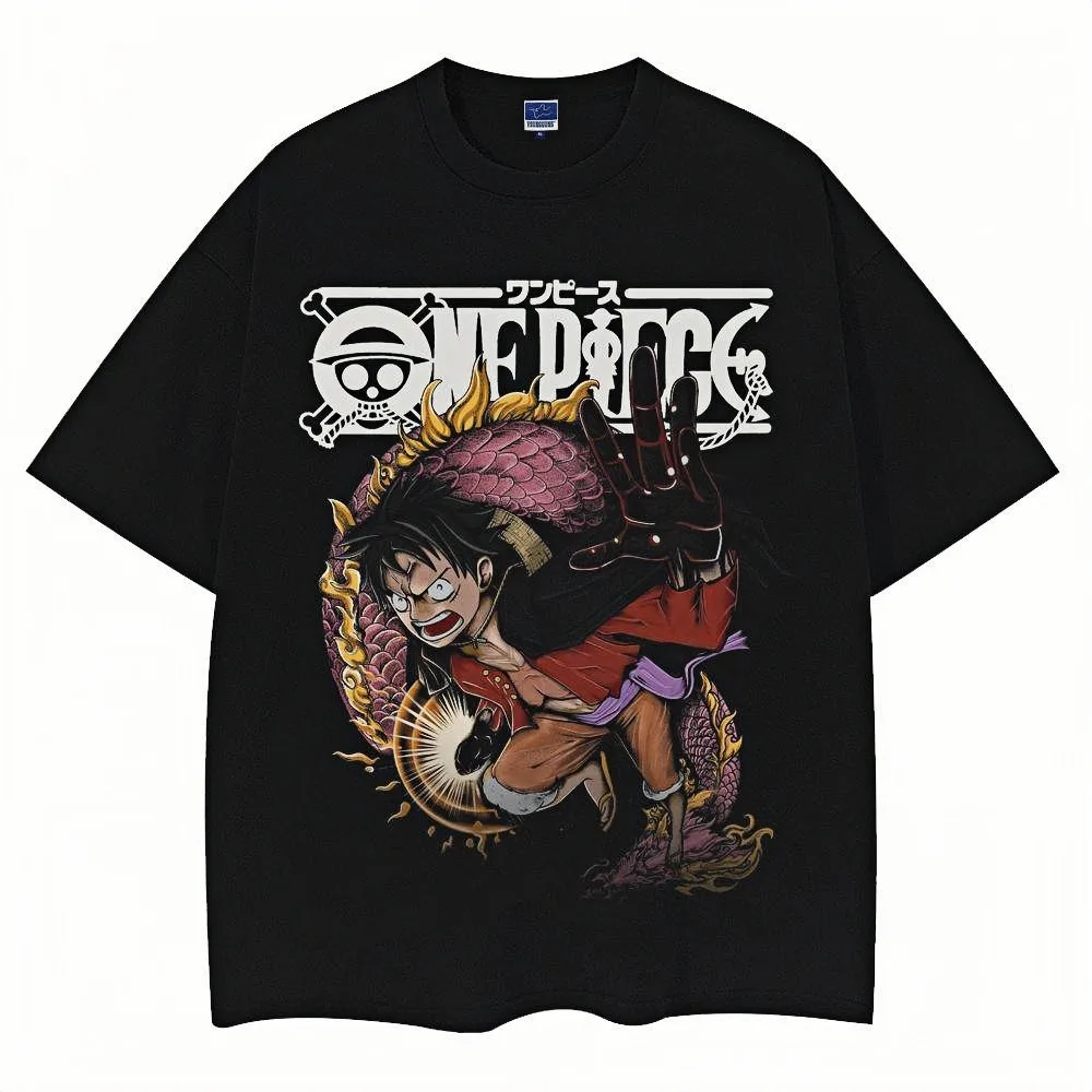 Camiseta de una pieza de Monkey D Luffy Gear, cuarto personaje vibrante, Unisex, de gran tamaño, con gráfico atrevido, ropa informal cómoda para fanáticos