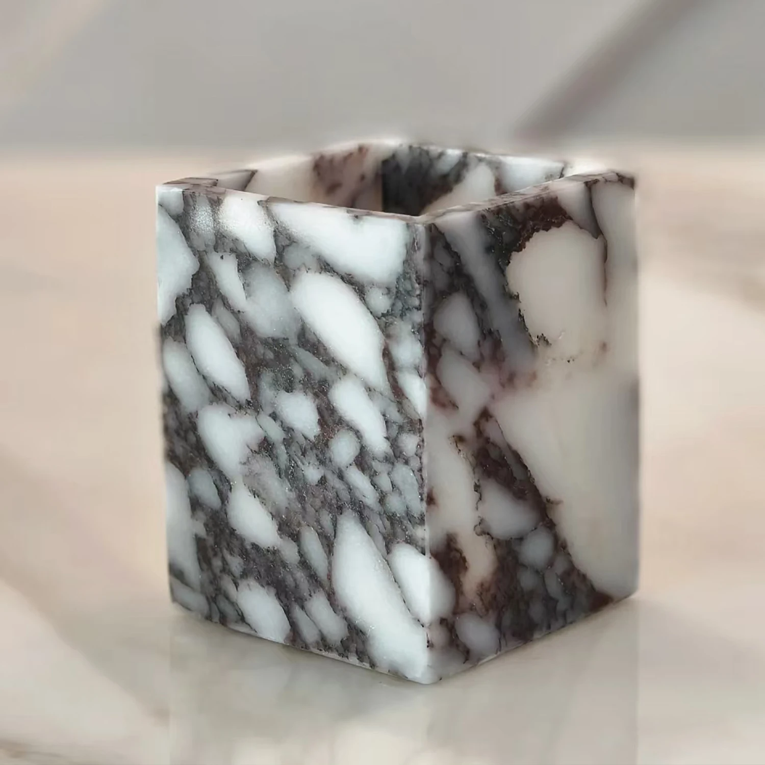 حامل أقلام رصاص من الرخام الطبيعي، منظم مكتب بطبقة مزدوجة، تخزين مستلزمات المكتب، قرطاسية لسطح المكتب، حامل فرشاة المكياج