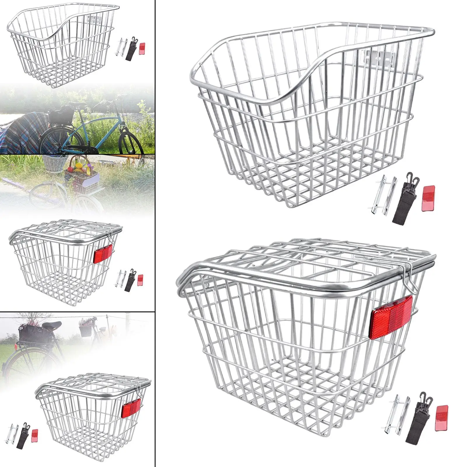 Black Bike Rear Basket Foldable Iron Storage Container Portable Lightweight Holder for Urban Commuter Cycling
