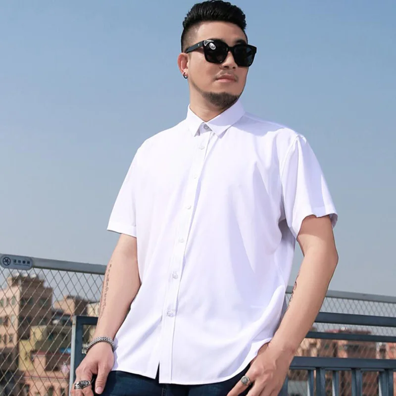 Plus size 12XL 165KG summer White shirts men big formal short sleeve simple shirt office loose free dress shirt 10XL 11XL 140KG