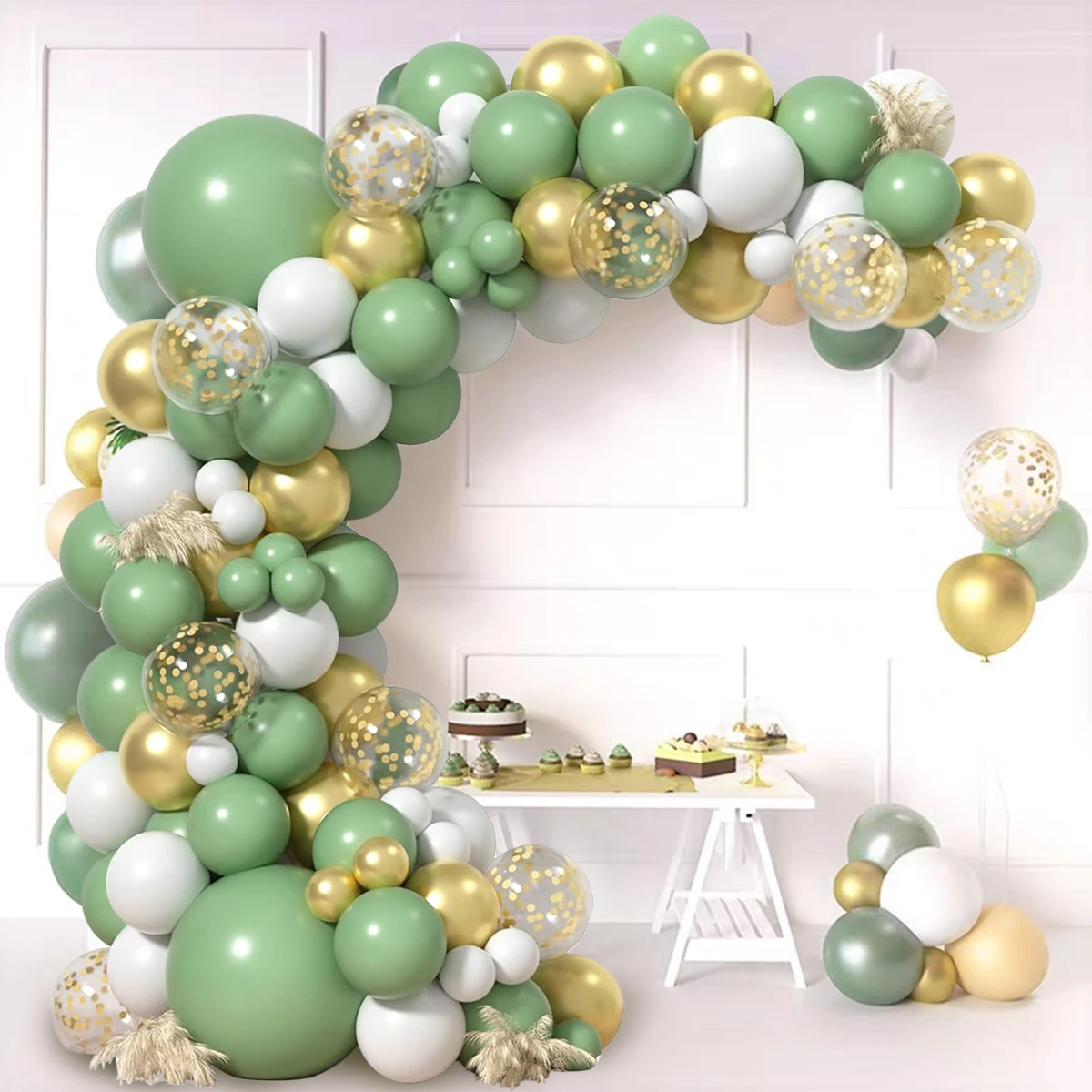 

Retro Bean Green White Confetti Balloon Garland Arch Kit Baby Box Set Happy One Birthday Party Decoration Kid Baby Shower Favors