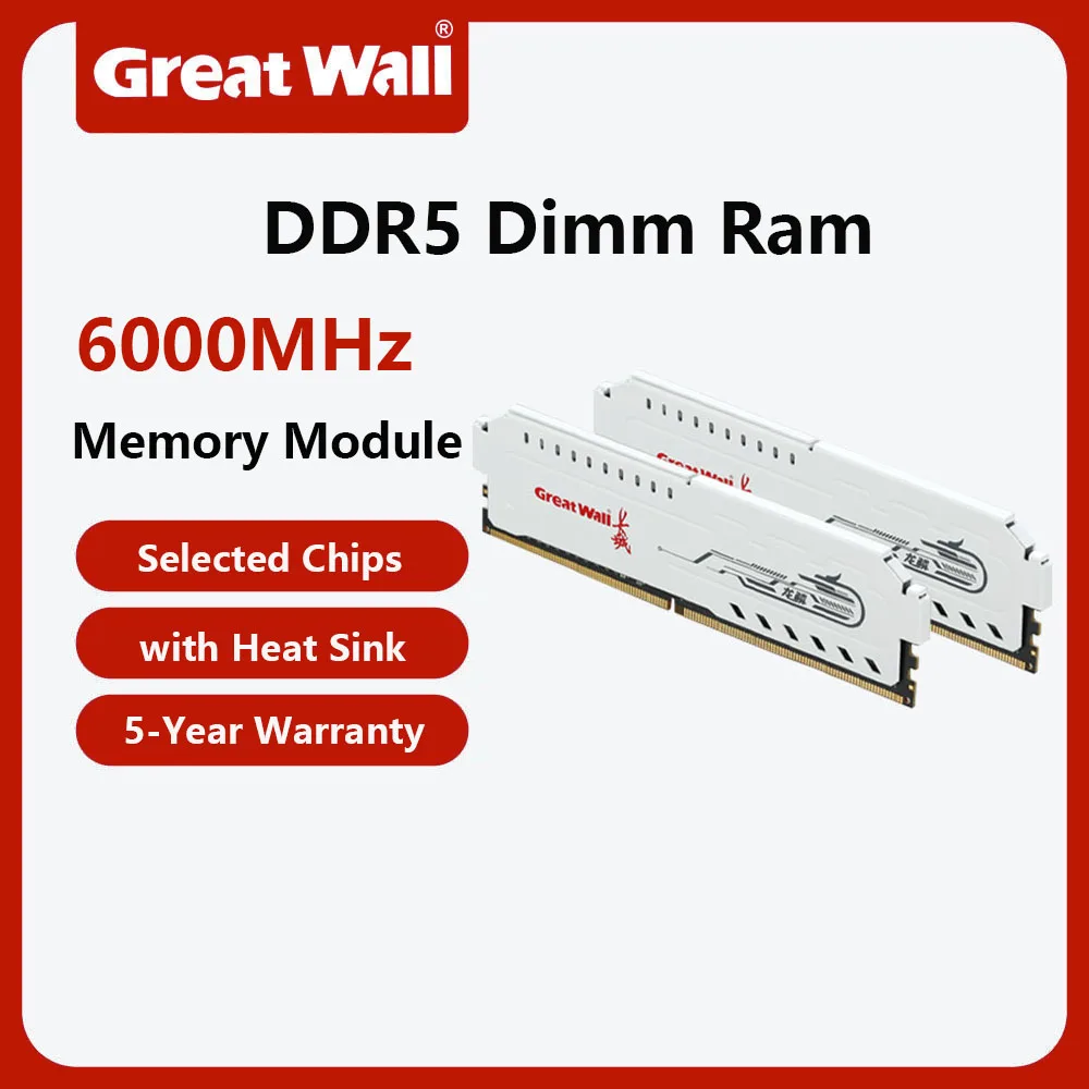 جريت وول 16 جيجابايت DDR5 RAM 6000 ميجا هرتز ذاكرة ألعاب سطح المكتب مع مبدد حرارة متوافق مع سطح المكتب Intel XMP 3.0
