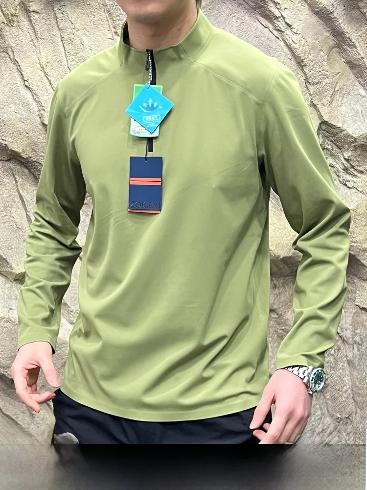 

Outdoor Sl Sed Glue Proc Moisture ng Qui Dry f High Collar Long Sve Base T irt Men's Casual Sle ...