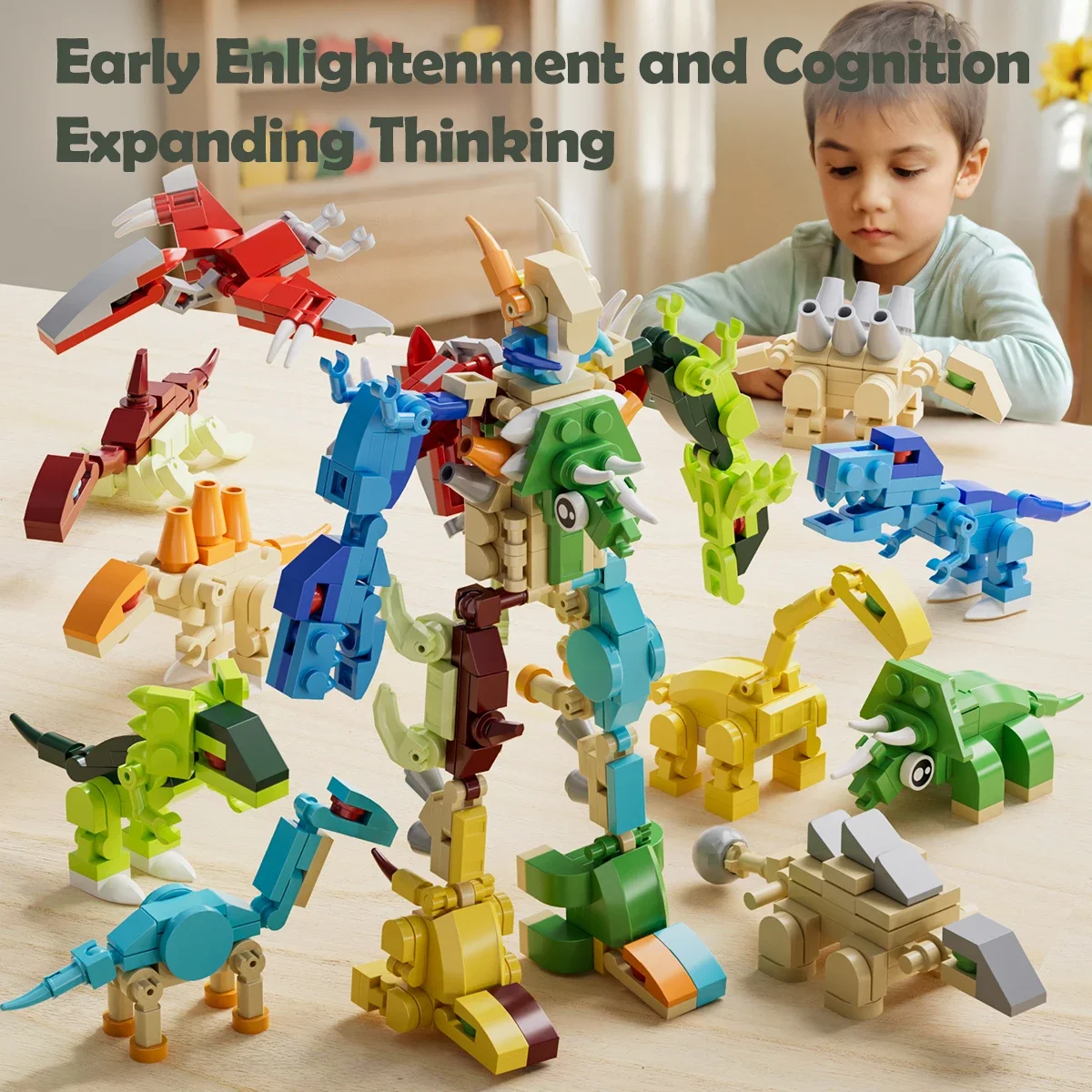 Blocchi di dinosauro trasformabili 335 pezzi fai da te serie di robot creativi giocattolo per bambini puzzle animale blocchi di costruzione regalo di compleanno