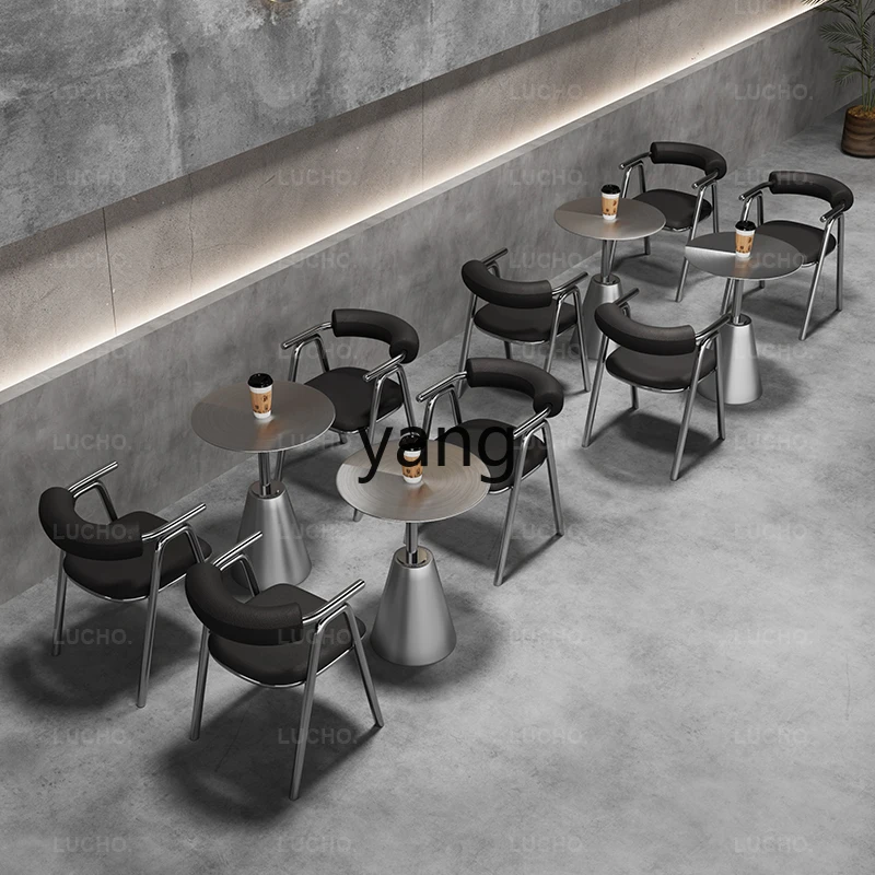 LMM Stainless Steel Table and Chair Trendy Brand Rest Area Milk Tea Shop Beverage Coffee Shop Small Wine House