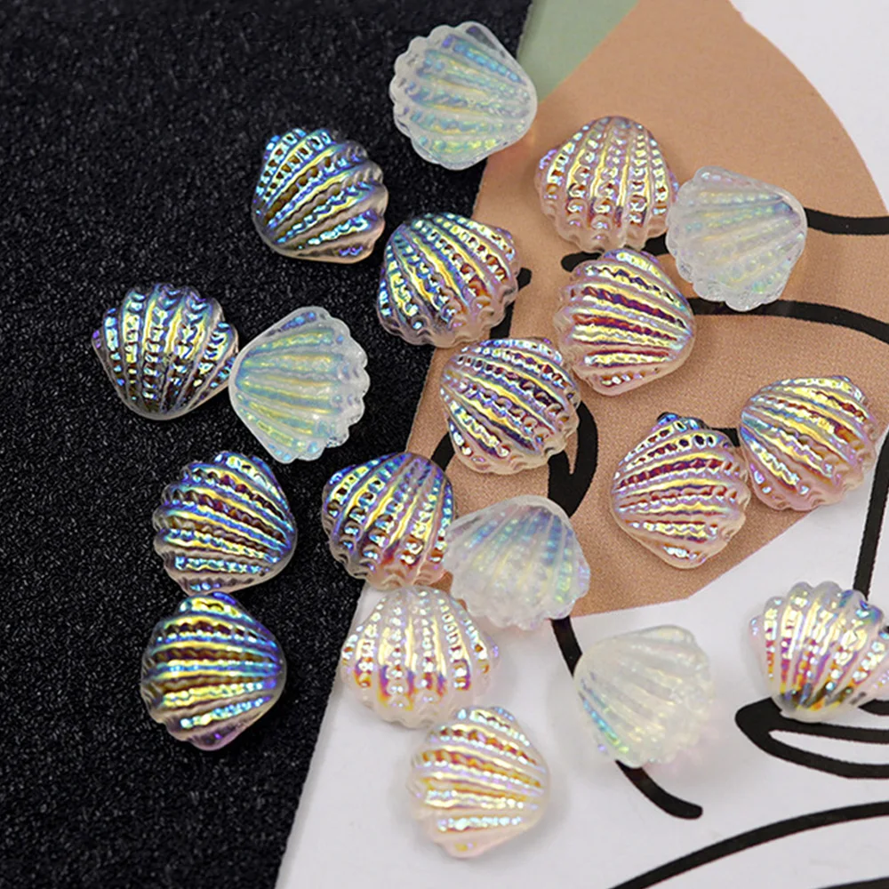 20pcs Mermaid Nail Rhinestones 3D Summer Ocean Series Aurora Clear White Shell Nail Decoration DIY Kawaii Nail Accessories