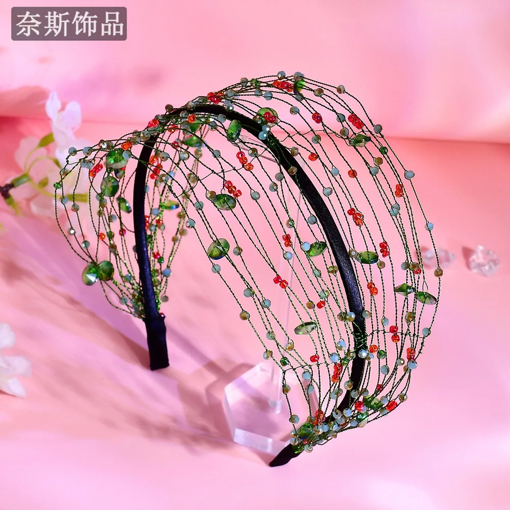

ww27 Sweet Crystal Headband Headband Fashion Handmade Headgear Rhinestone Headband Vintage Green Fashion Accessories
