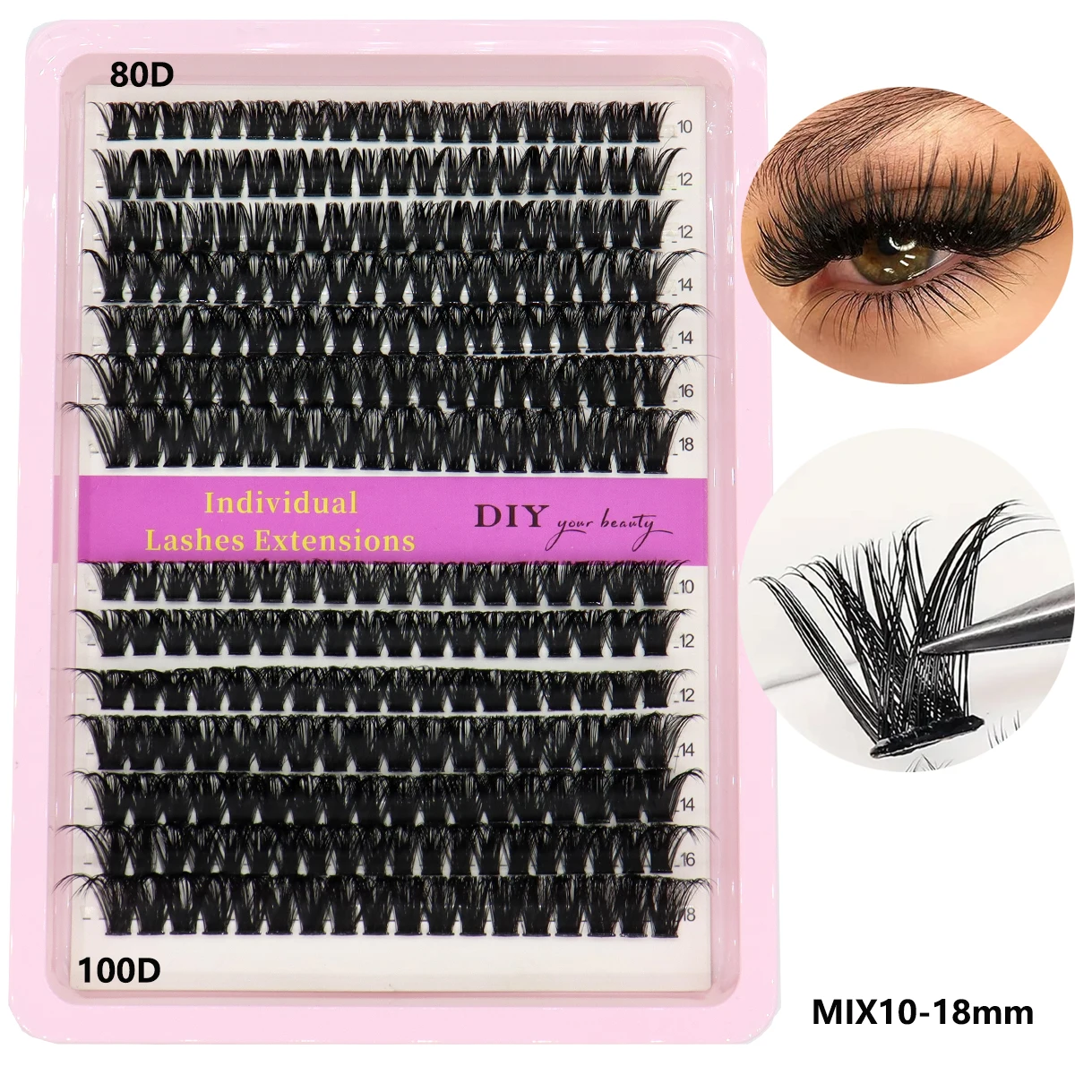 DIY14 rows of tufted segmented false eyelashes 40d, 60d, 80d and 100d mixed length is 10-18mm