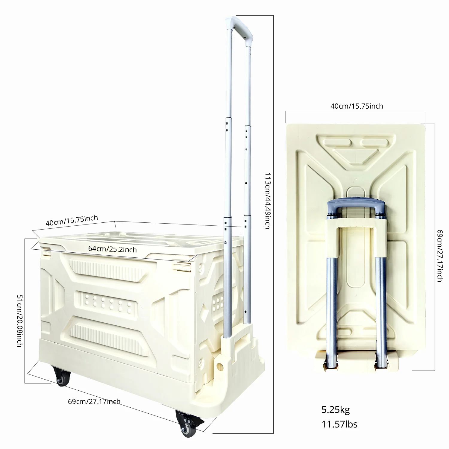 Folding Rolling Cart with Retractable Handle with 4 Wheels for Lightening The Load of Travelling Shopping or Storing Heavy Items